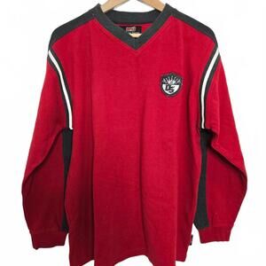 Vintage Y2K Mecca Jeans Shirt Men's Small Red Black V Neck Long Sleeve Cotton